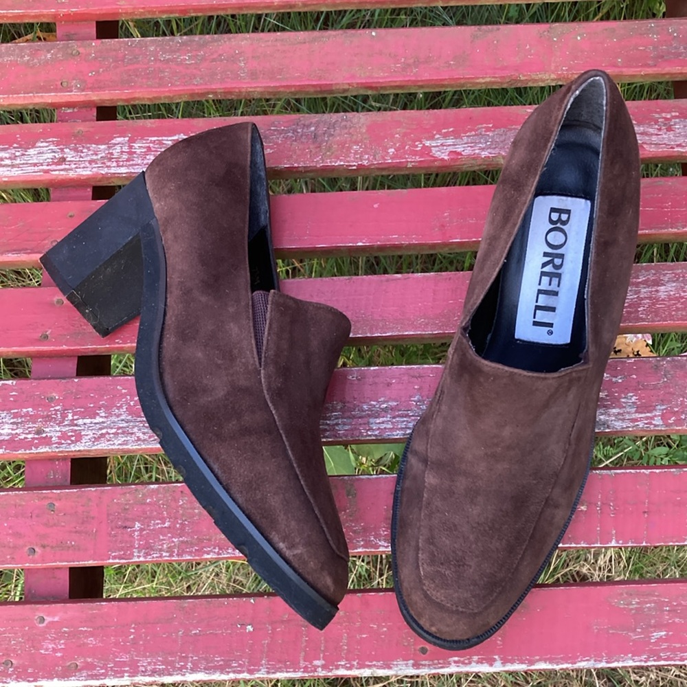 BORELLI Shoes Vintage Pristine Brown Suede Leather Black Heels Size 7.5